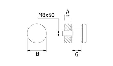 esquema medidas botón para sujetar vidrio a poste cuadrado en barandilla inox